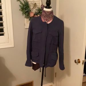 Silky little coller less jacket with pockets with flaps , in Navy Blue by Ricky